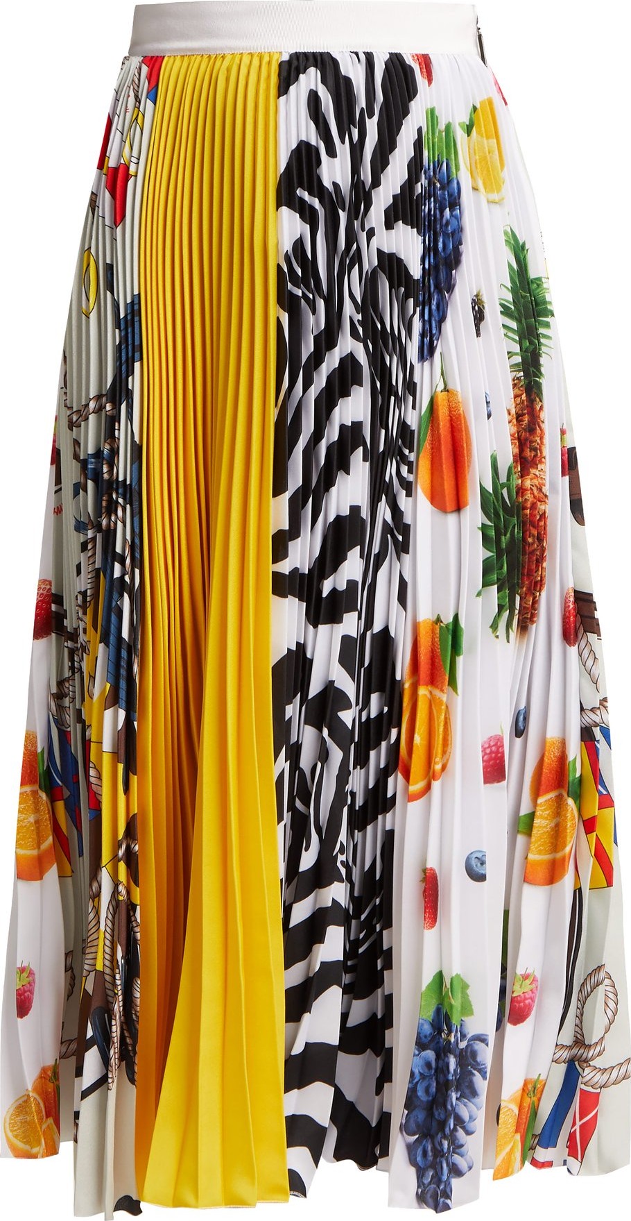MSGM Fruit-print pleated crepe midi skirt