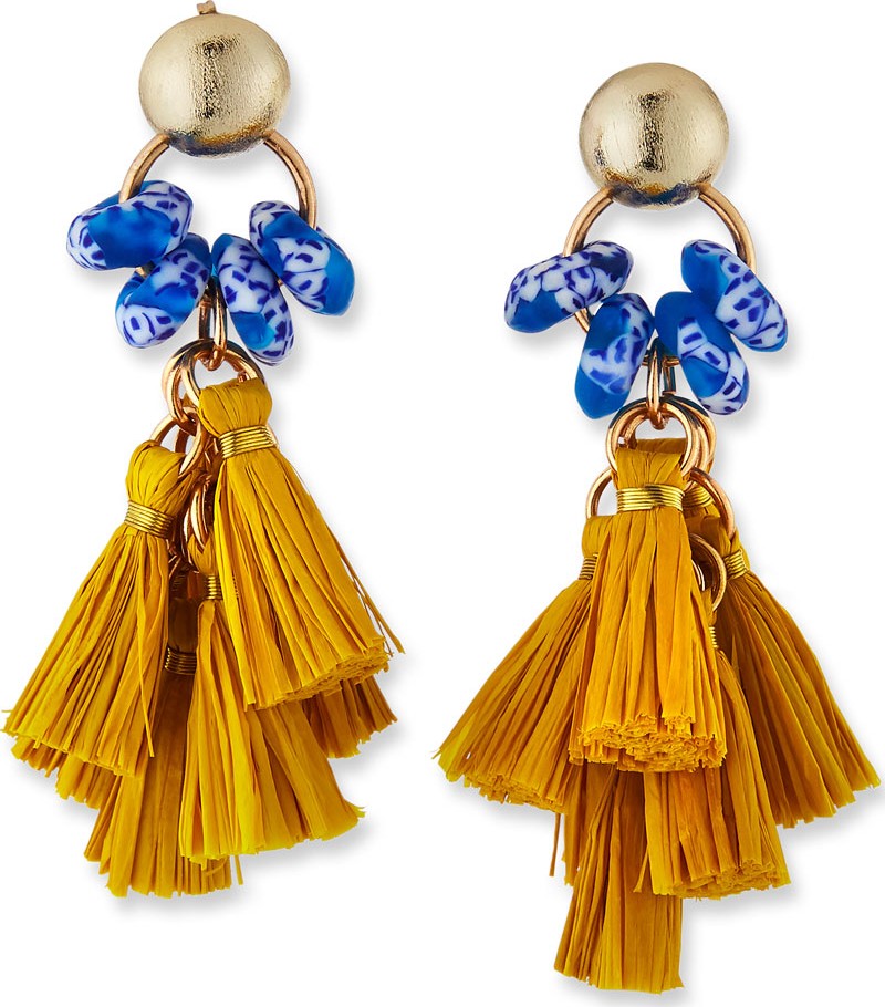 Akola Glass & Raffia Tassel Earrings