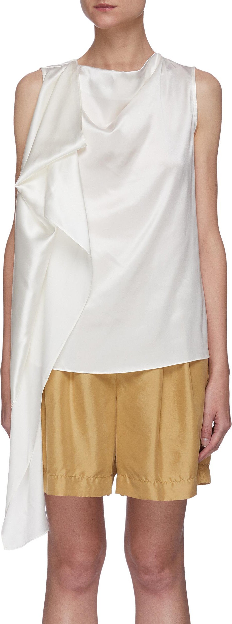 EQUIL Asymmetric drape sleeveless silk top