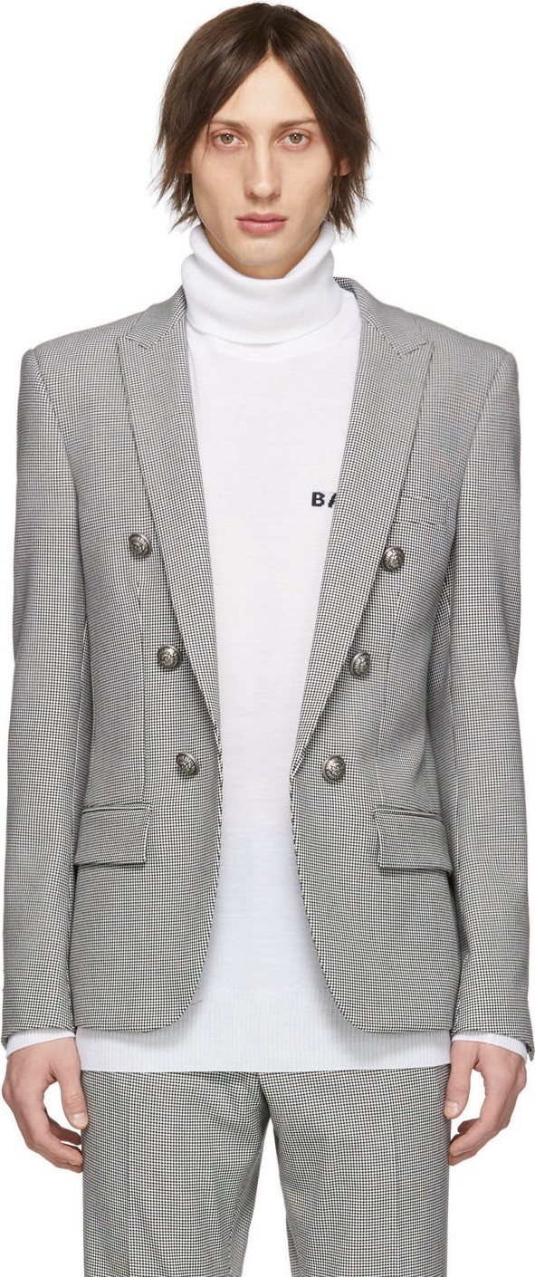 Balmain Black & White Houndstooth Blazer