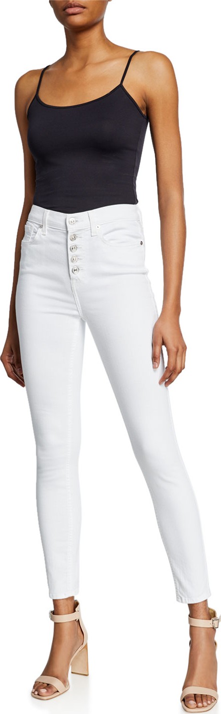 7 For All Mankind High-Waist Ankle Skinny Jeans w/ Button Fly