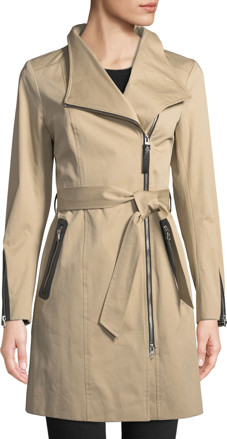 Mackage Estela Belted Trench Coat w/ Contrast Zippers
