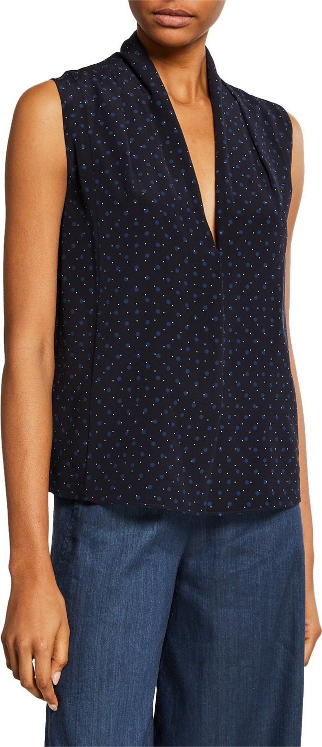 Vince Sleeveless Draped-Neck Silk Blouse