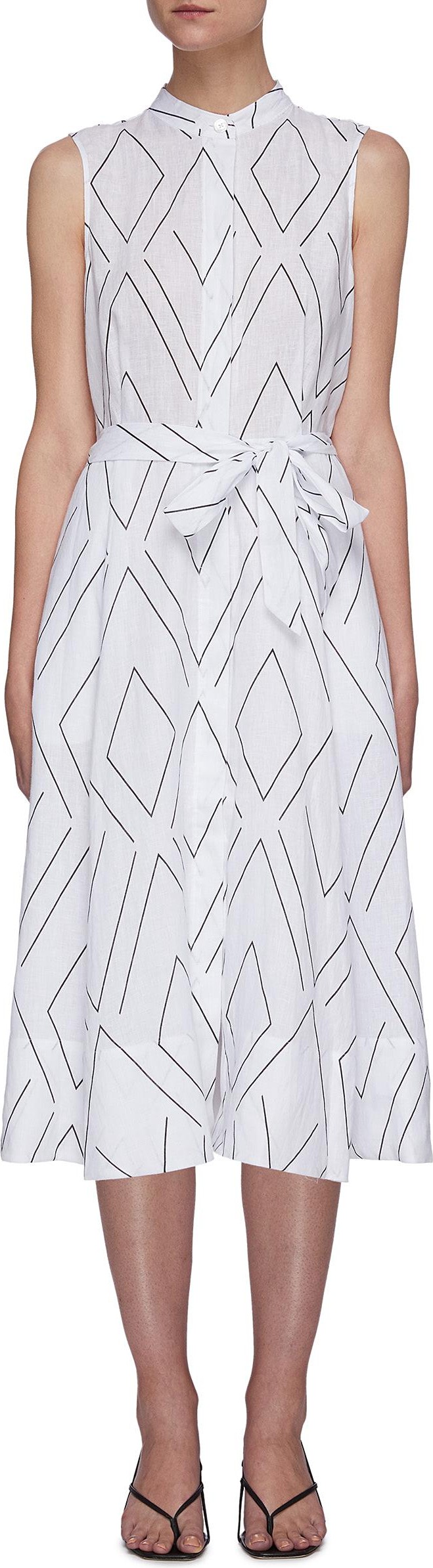 Equipment Short Clevete geometric print sleeveless belted midi dress