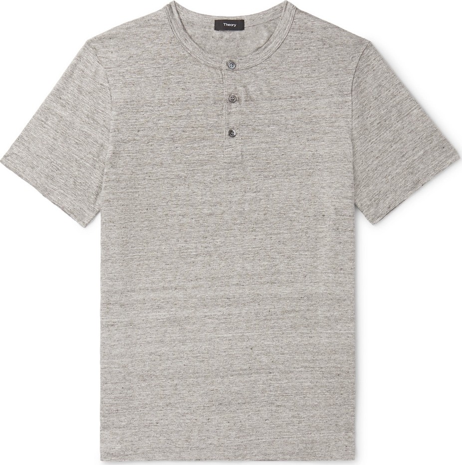 Theory Mélange Stretch-Linen Henley T-Shirt