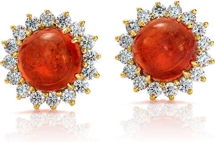 Pamela Huizenga 18k Gold Spessartite Garnet & Diamond Stud Earrings