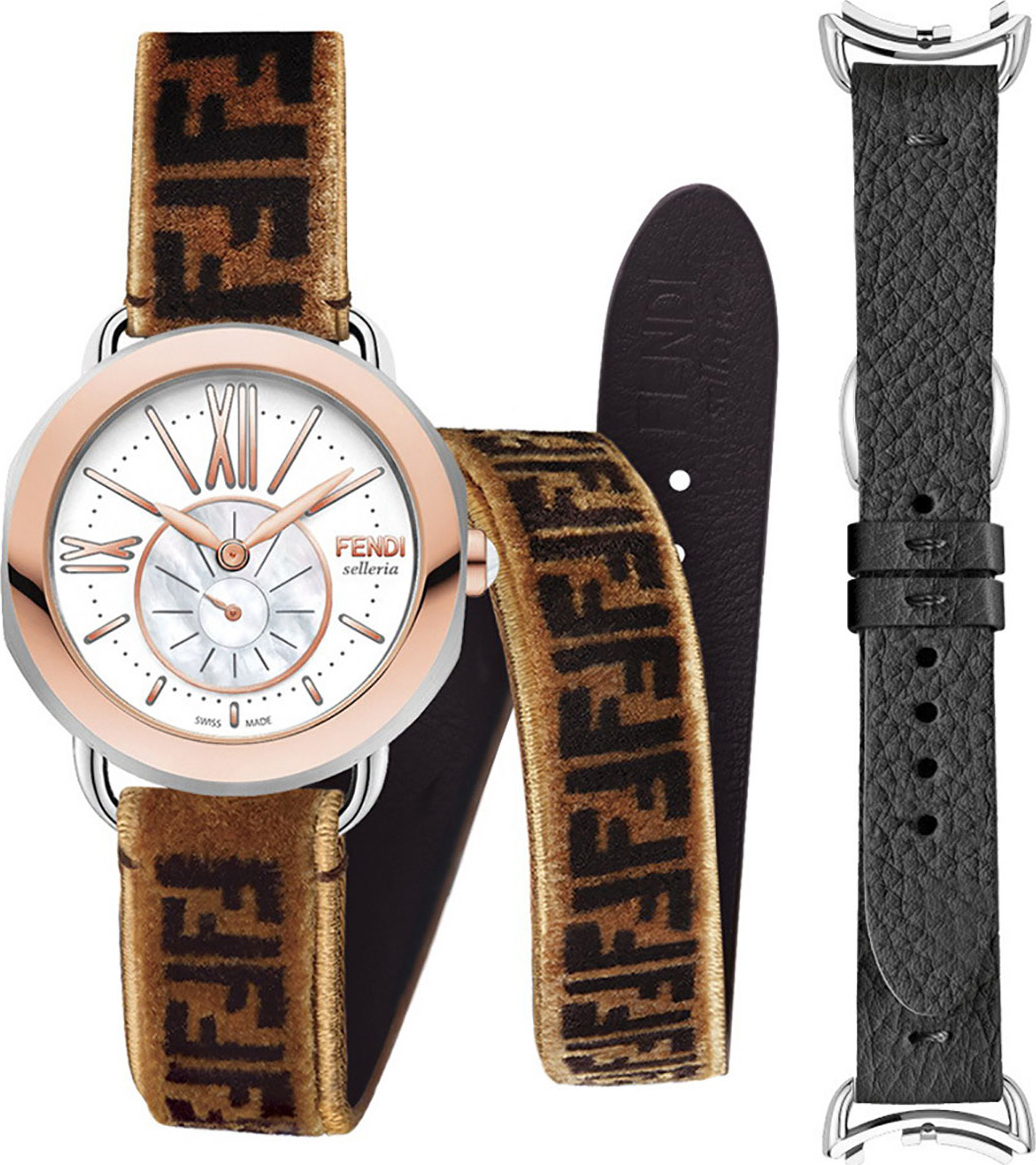 Fendi 36mm Selleria 18k Watch Head w/ Zucca Strap