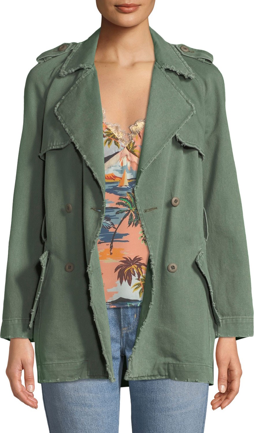 Le Superbe Eye C U Embroidered Double-Breasted Trench Coat