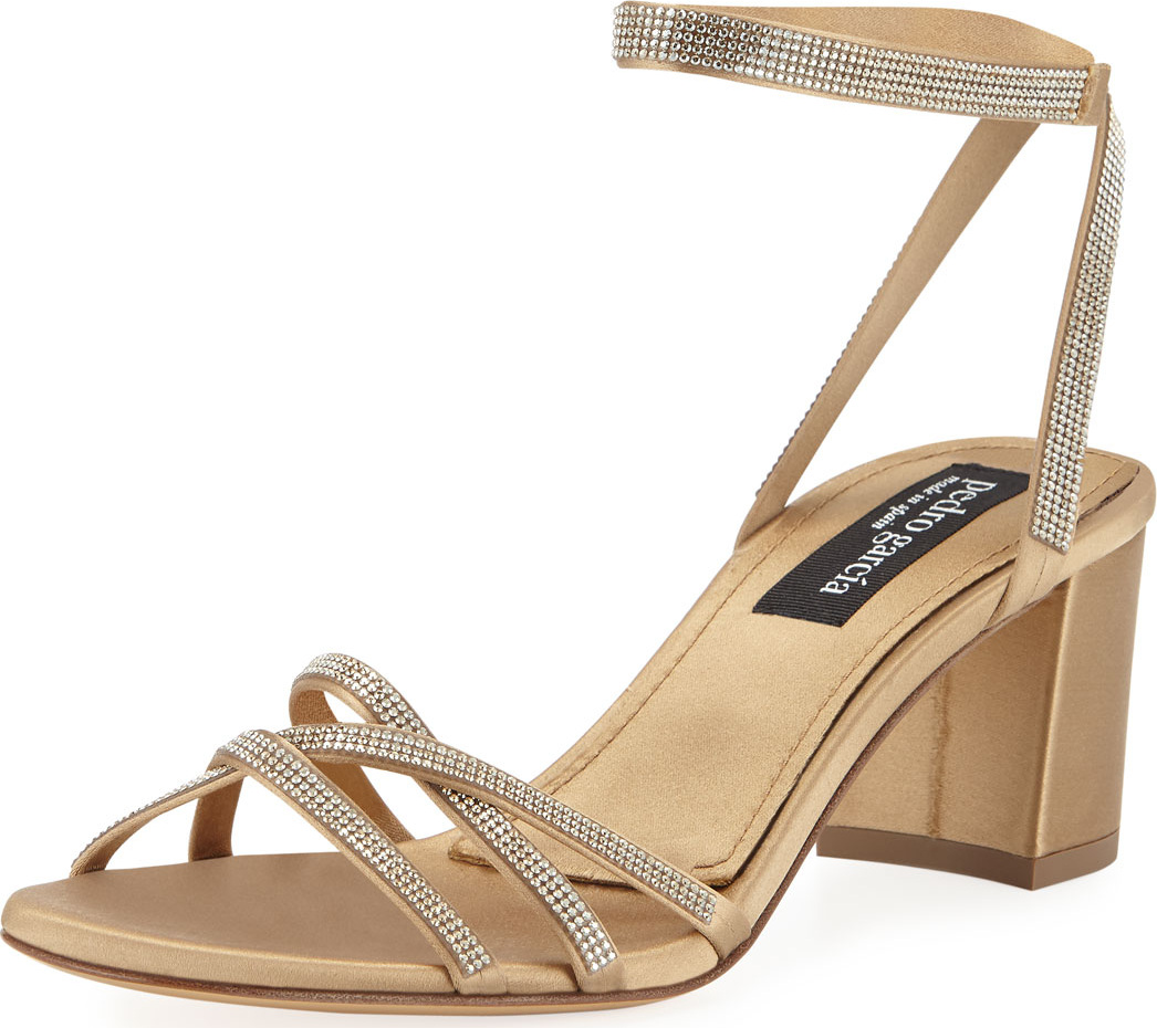 Pedro Garcia Xafira Embellished Satin Block-Heel Sandal