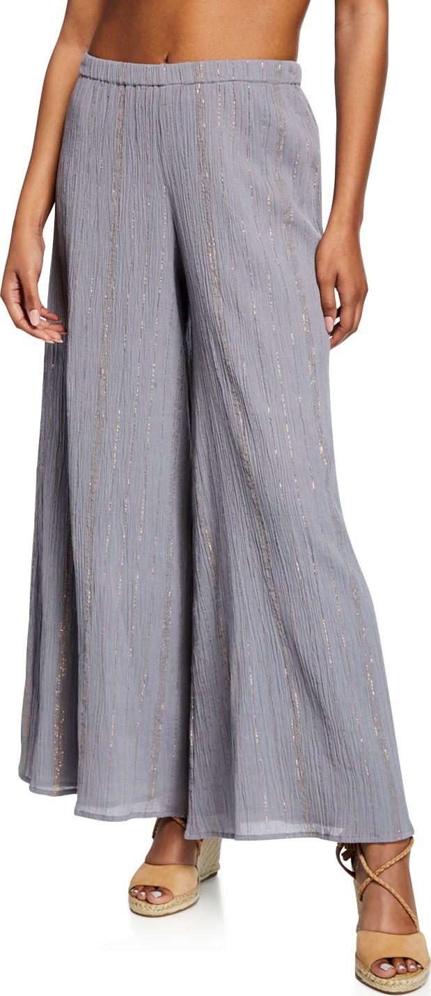 Flora Bella Lighthouse Metallic-Stripe Wide-Leg Pants