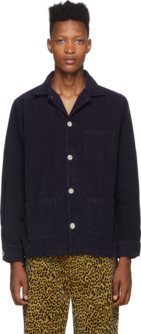 Noah NYC Navy Moleskin 'Sea Island' Smock Shirt