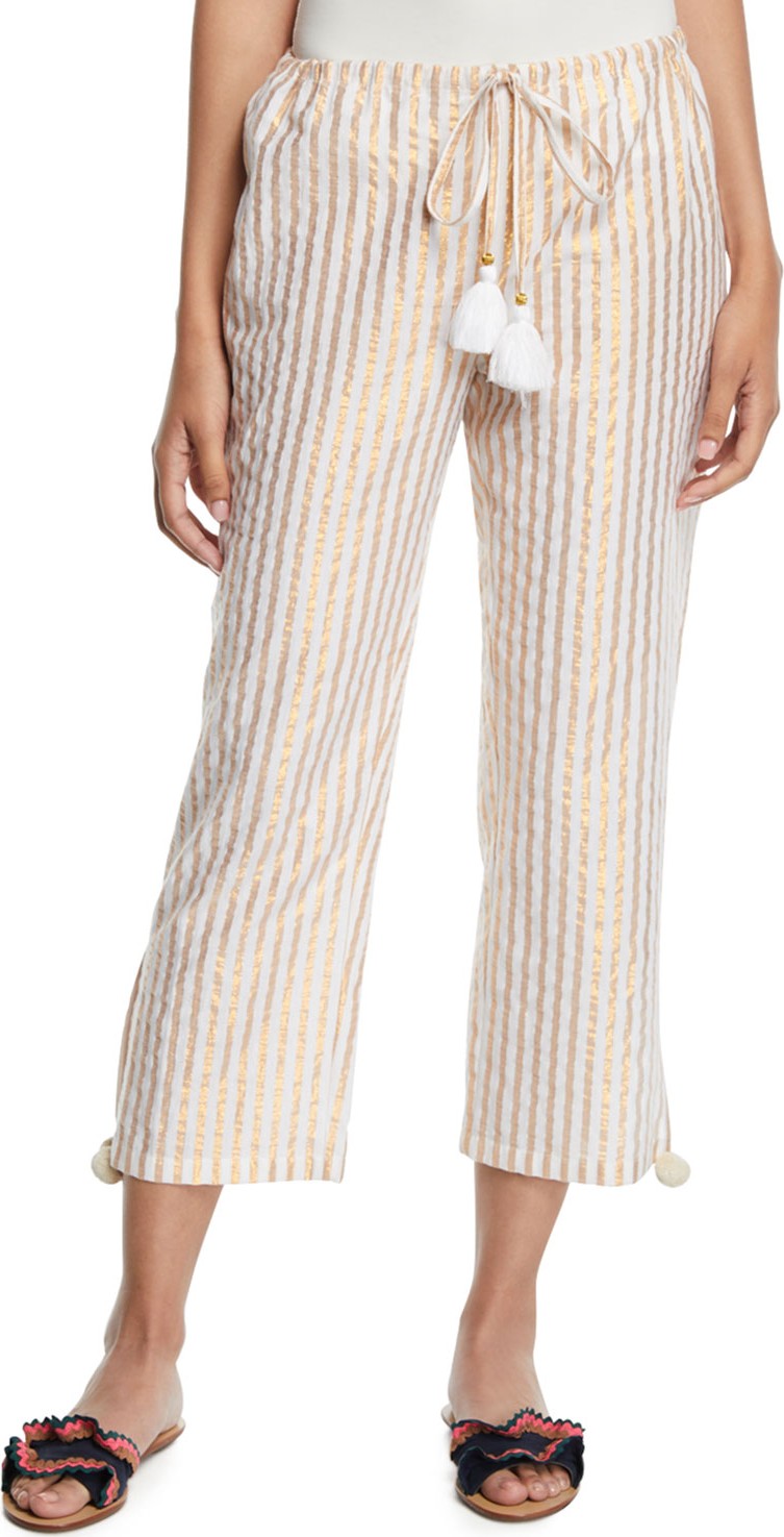 FIGUE Goa Metallic-Striped Cropped Easy Pants