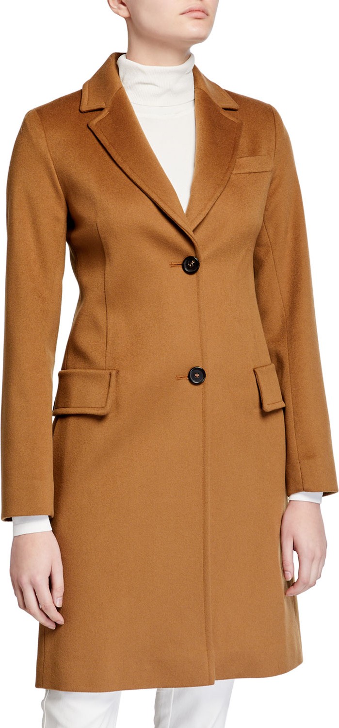 Fleurette Midi-Length Top Coat w/ Two-Button Front