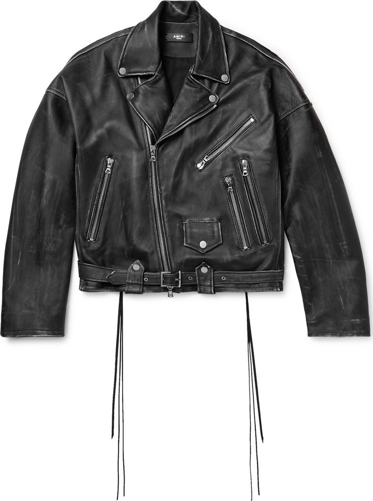 Amiri Cropped Distressed Leather Biker Jacket