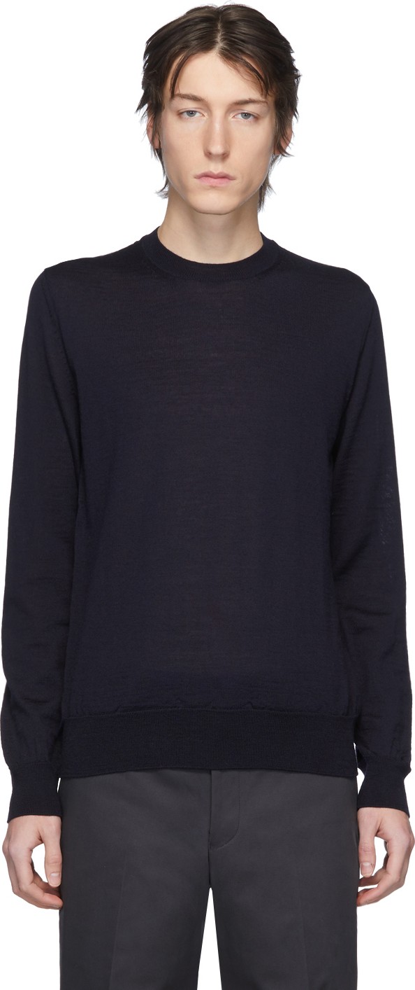 Comme des Garçons Homme Deux Navy Worsted Wool Sweater