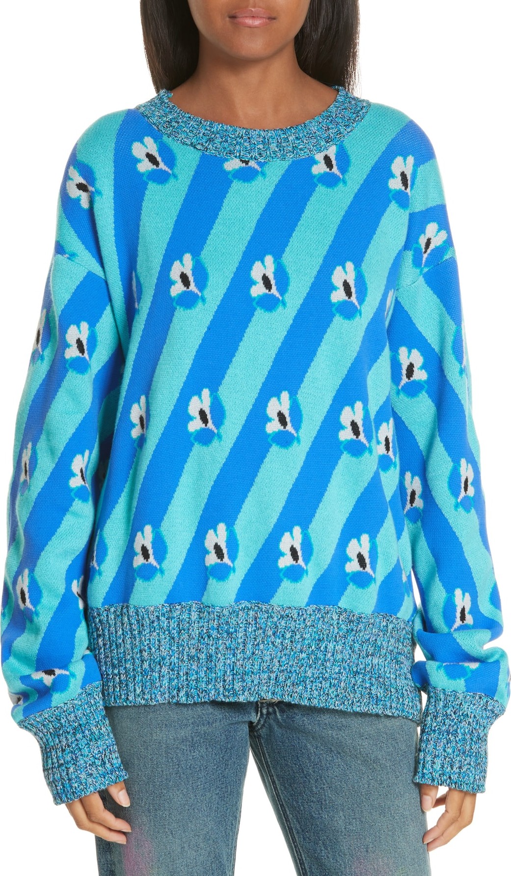 MM6 Maison Margiela Floral & Stripe Jacquard Sweater