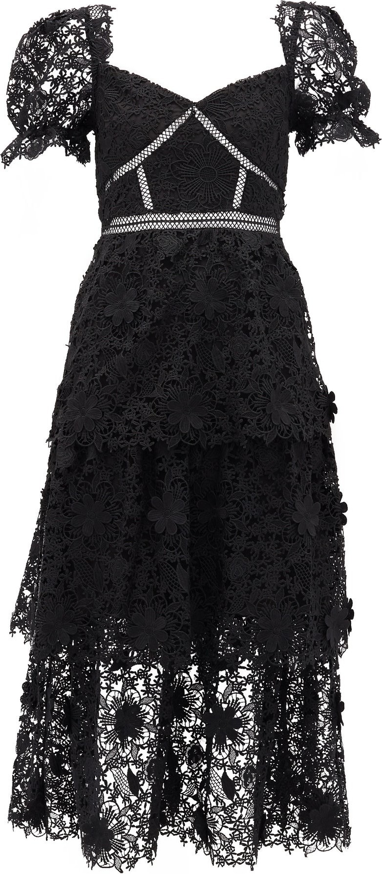 Self Portrait Tiered floral guipure-lace midi dress