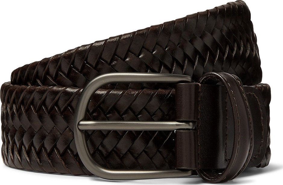 Anderson's 3.5cm Dark-Brown Woven Leather Belt