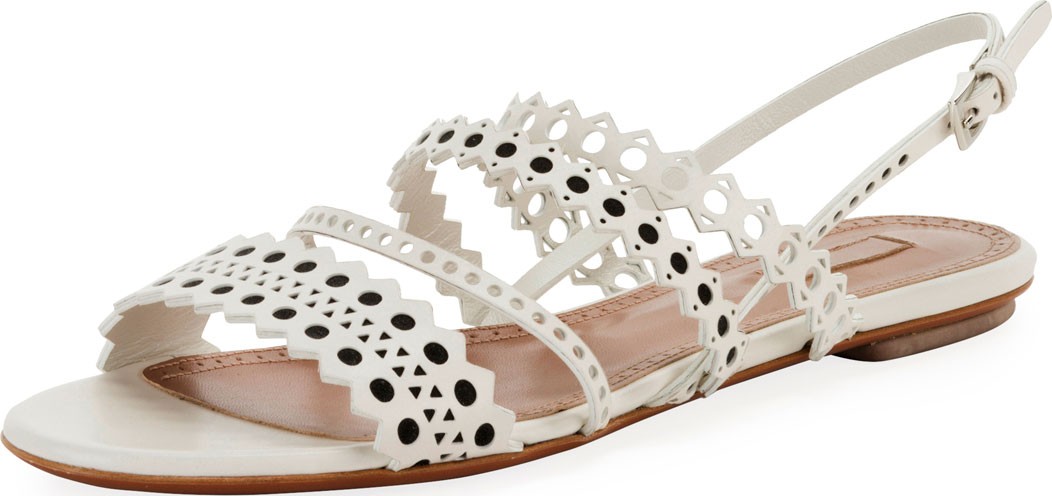 Alaïa Flat Laser-Cut Chamois Slingback Sandals