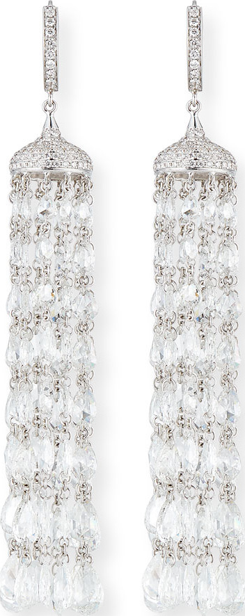64 Facets 18k White Gold Rose-Cut Diamond Tassel Earrings