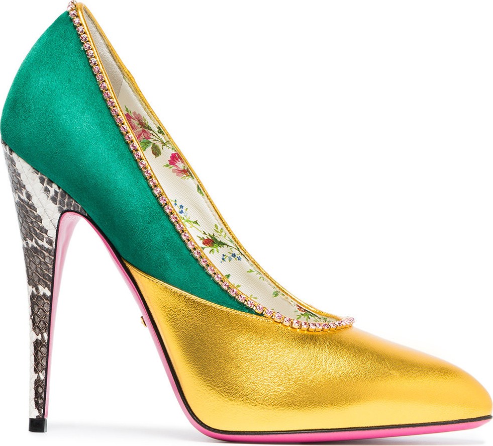 Gucci Yellow and Green Metallic 110 Heeled Pumps