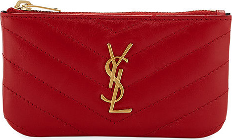 Saint Laurent Loulou Monogram Mini Quilted Leather Zip Pouch with Key Ring - Golden Hardware