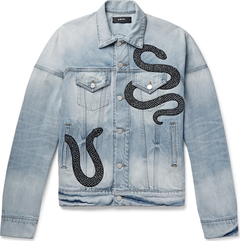 Amiri Oversized Distressed Glittered Denim Trucker Jacket