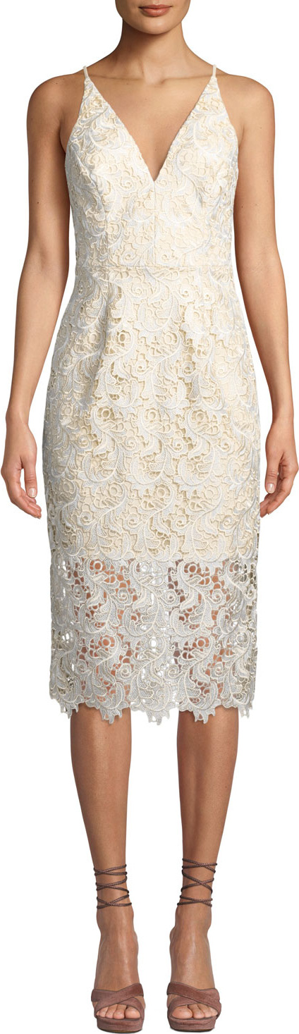 Dress the Population Aurora V-Neck Floral Lace Midi Dress