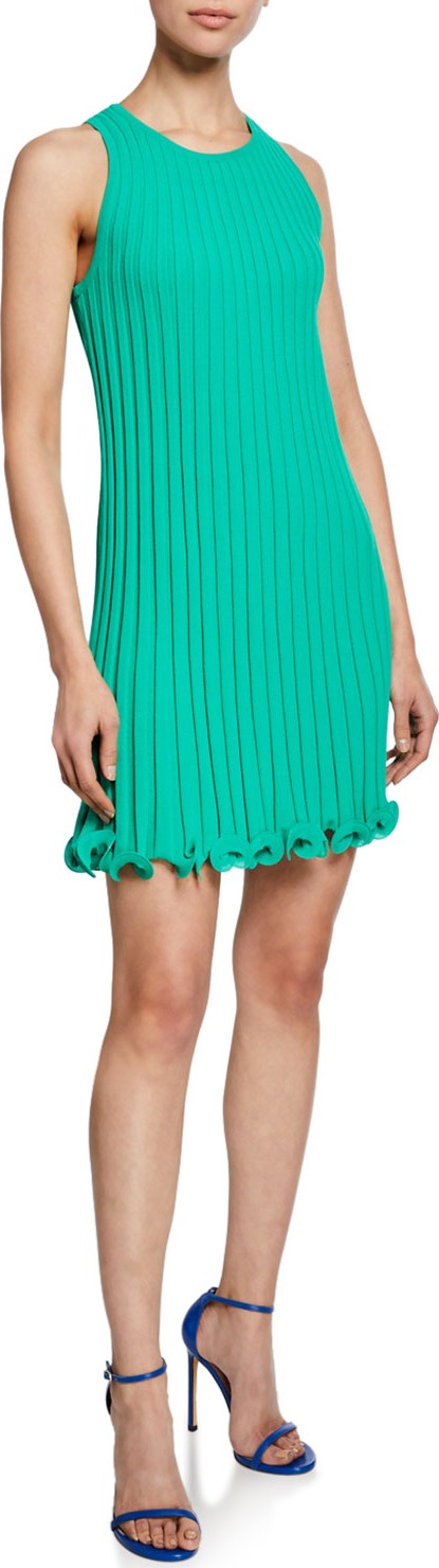 MILLY Wired Edge Crewneck Sleeveless Swing Dress