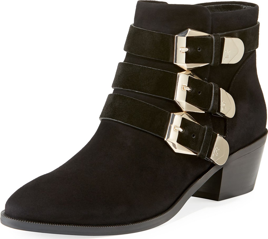 Taryn Rose Samantha Suede Buckle Booties