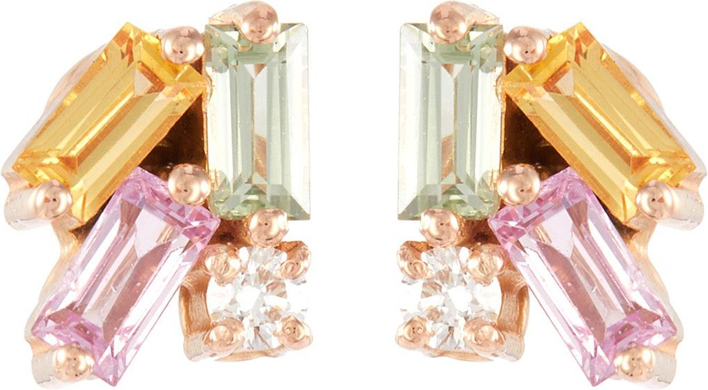 Suzanne Kalan 'Rainbow Fireworks' diamond sapphire 18k rose gold earrings