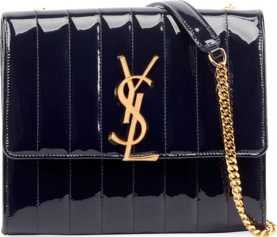 Saint Laurent Vicky Monogram YSL North/South Quilted Patent Wallet on Chain
