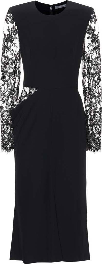 Alexander McQueen Crêpe midi dress with lace