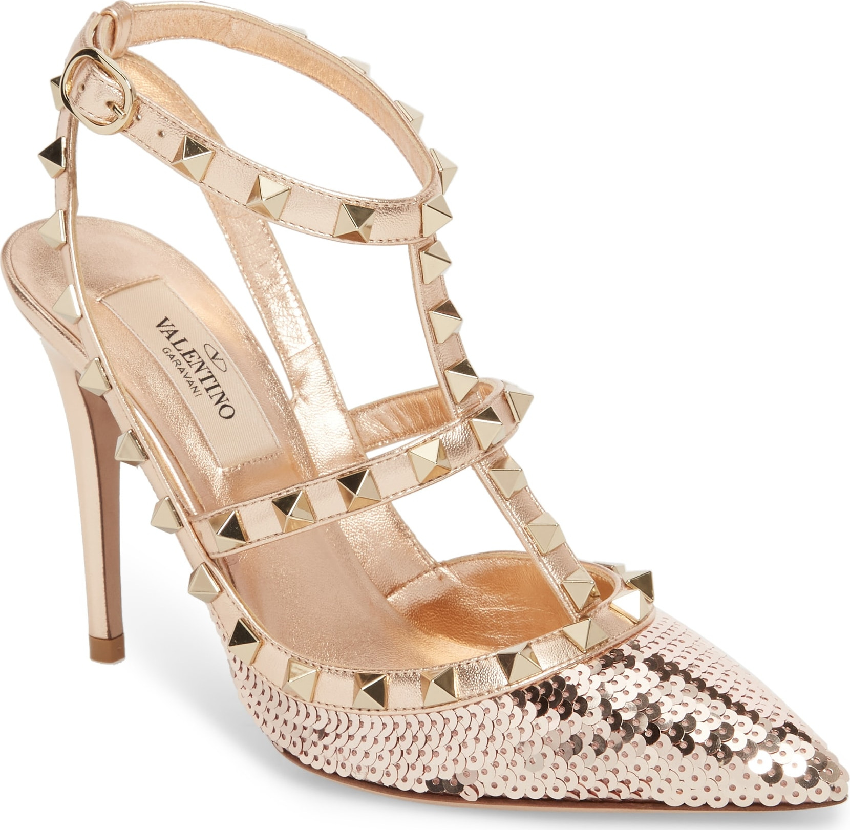 Valentino Rockstud Sequin T-Strap Pump