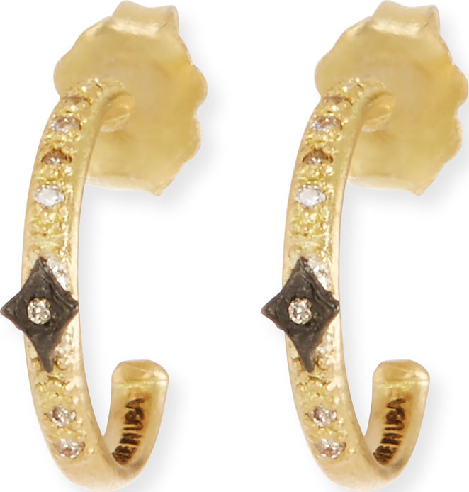 Armenta 18k Old World Mini Diamond Huggie Hoop Earrings