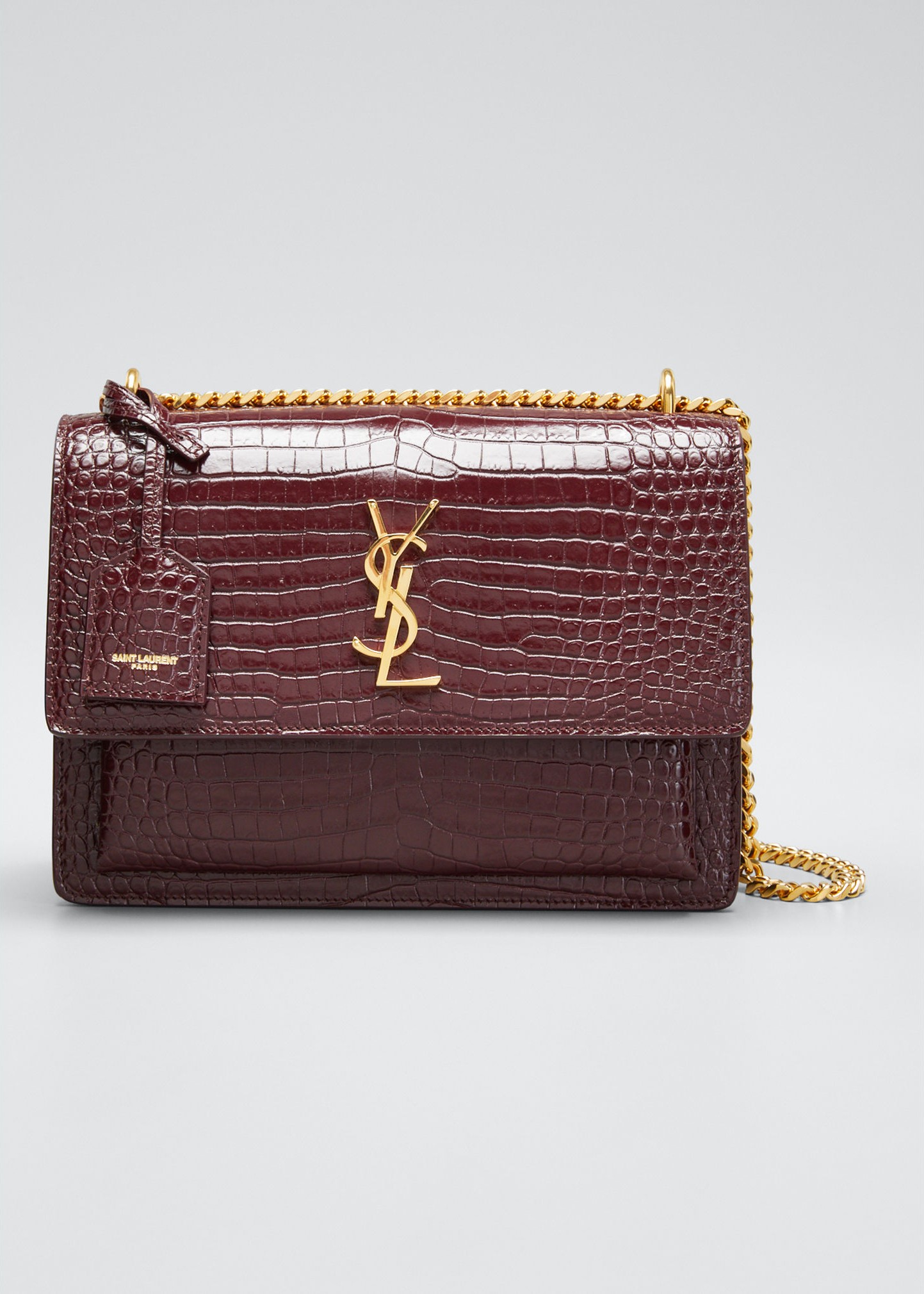 Saint Laurent Sunset Medium Croc-Embossed Crossbody Bag