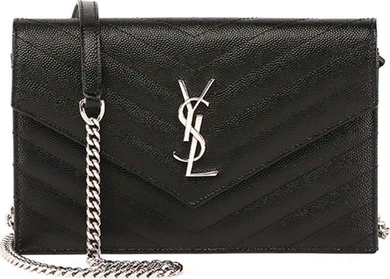 Saint Laurent Monogram YSL Wallet on a Chain  Black