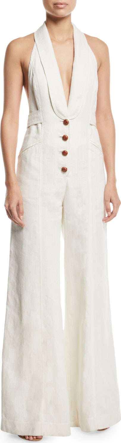 Zimmermann Corsage Tailored Wide-Leg Linen Jumpsuit