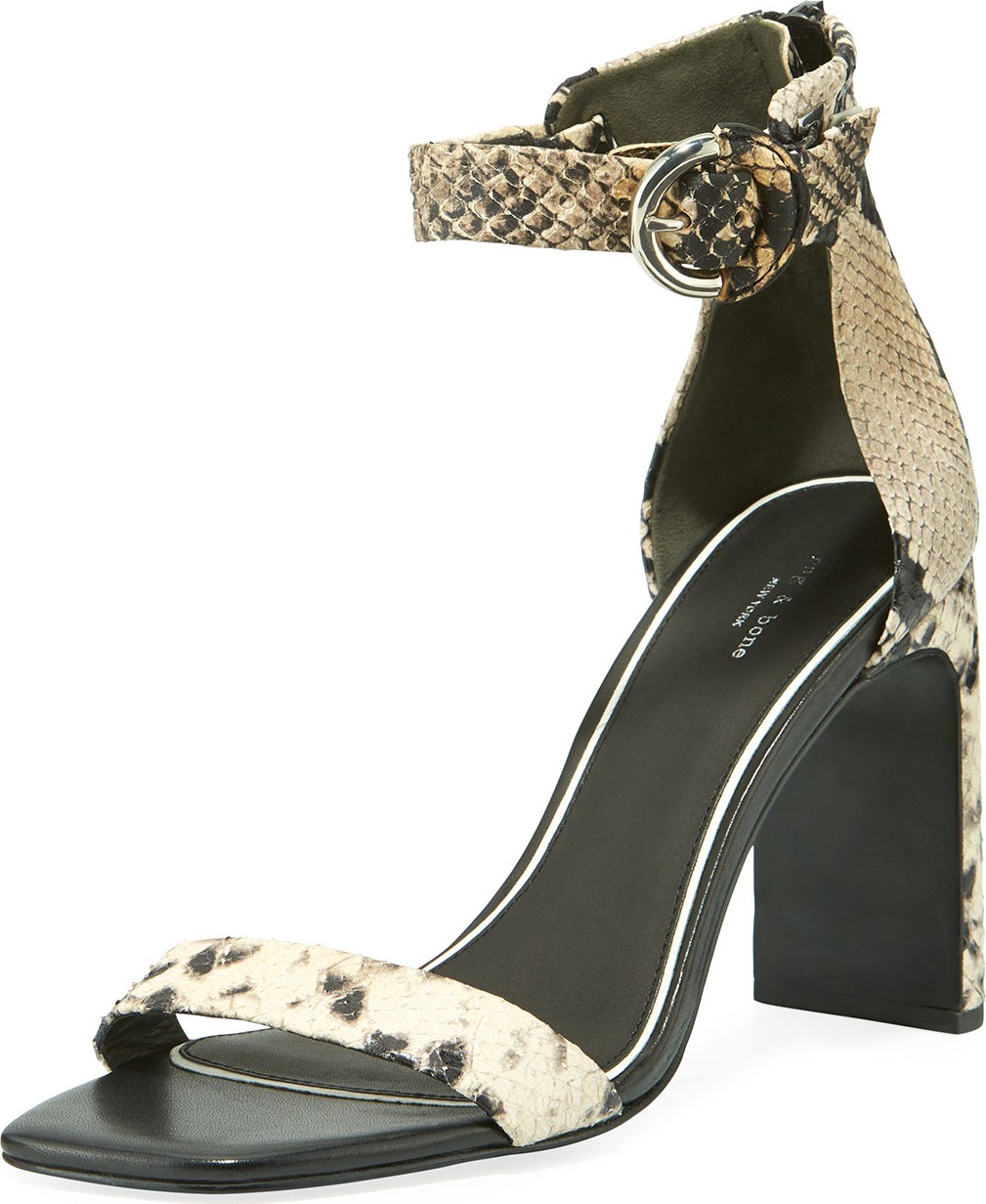 Rag & Bone Ellis Snake-Print Leather Ankle-Strap Sandals
