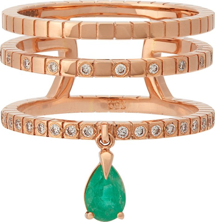 Diane Kordas Spectrum 18kt rose-gold, diamond & emerald ring