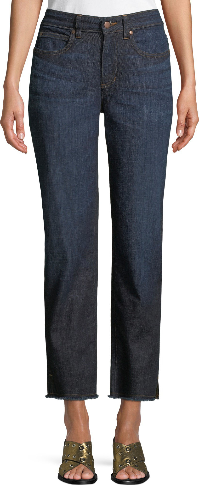 Eileen Fisher High-Rise Slim Frayed-Hem Ankle Jeans