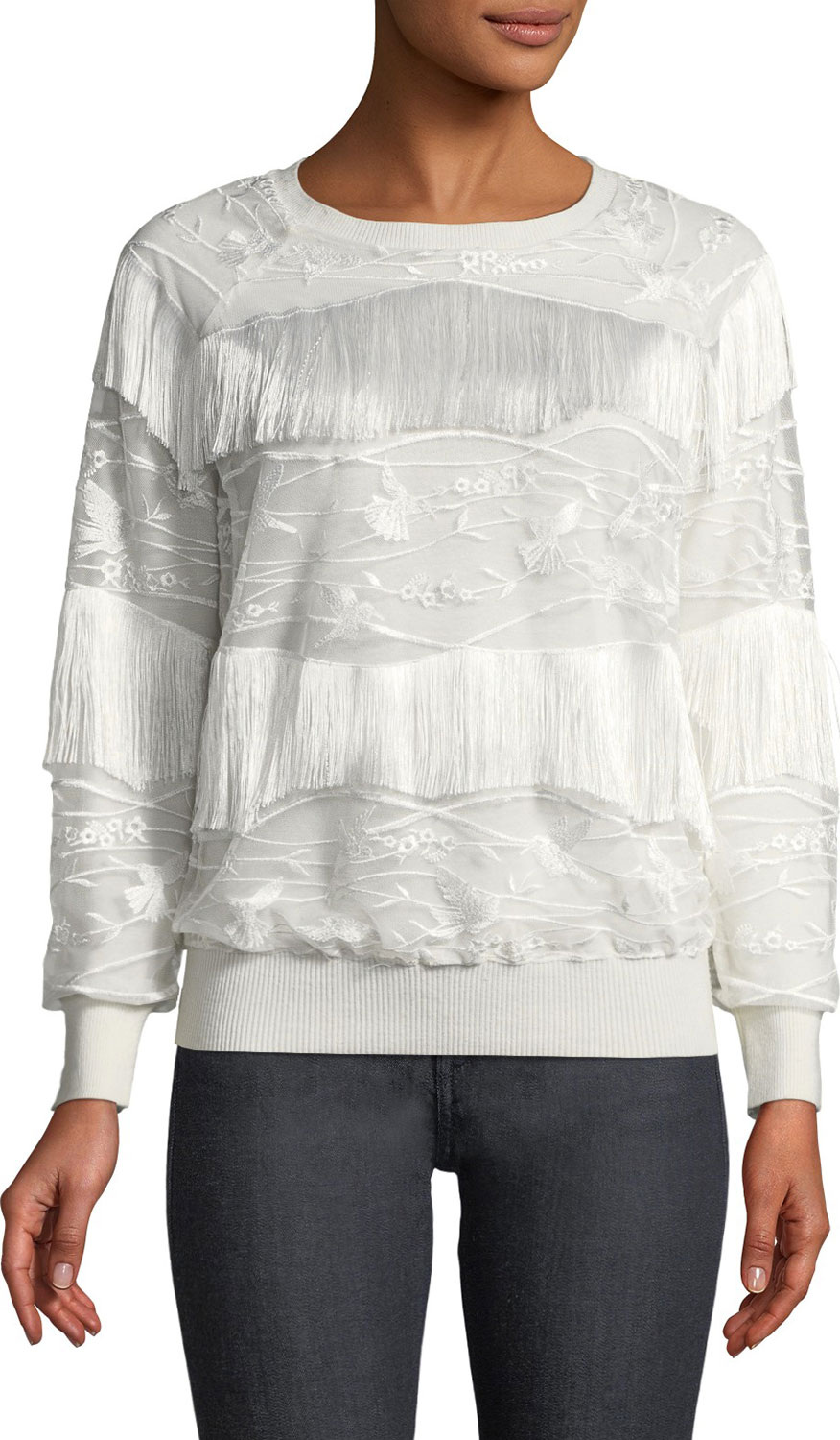Elie Tahari Roslyn Fringed-Trim Sweater
