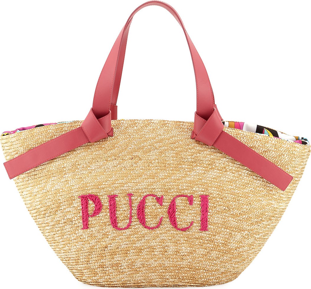 Emilio Pucci Logo Beach Tote Bag with Leather Straps
