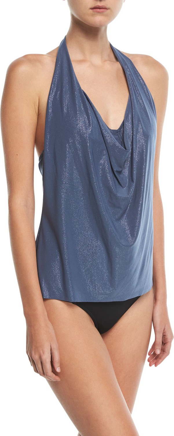 Magicsuit Sophie I Get Misty Cowl-Neck Halter Metallic Tankini Swim Top