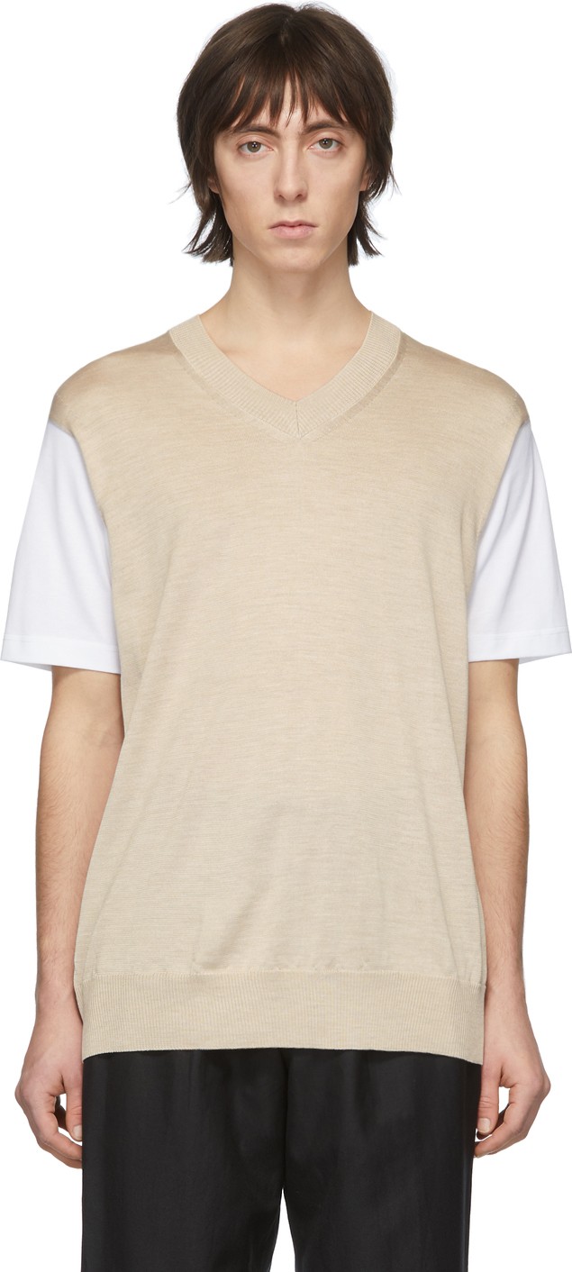 Junya Watanabe White & Beige Thin Knit Jersey T-Shirt