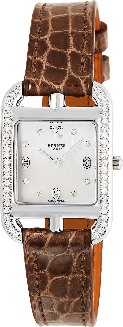 HERMÈS Cape Cod Diamond, Stainless Steel & Alligator Strap