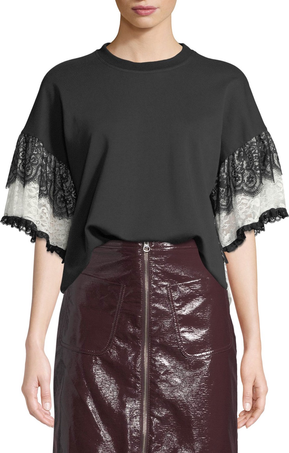 McQ - Alexander McQueen Lace Tiered-Sleeve T-Shirt
