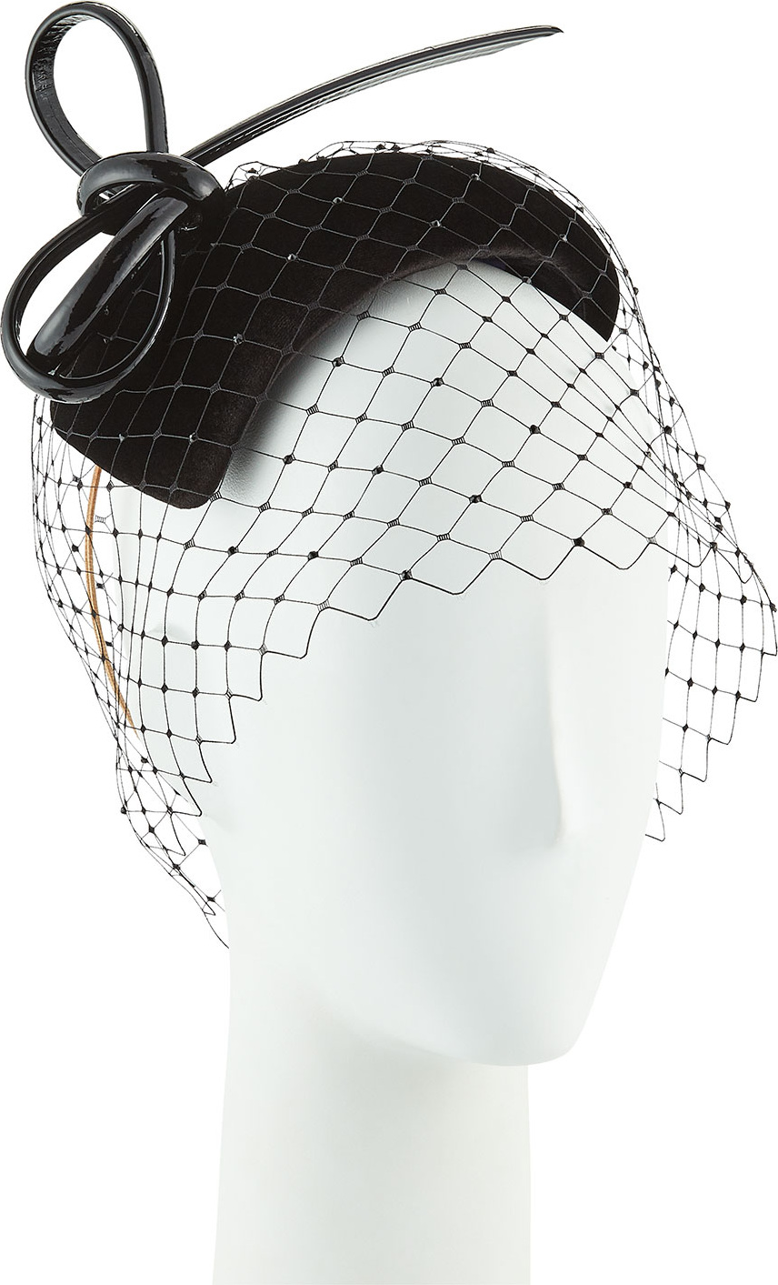 Philip Treacy Hand-Blocked Velvet Veiled Calotte Fascinator Hat