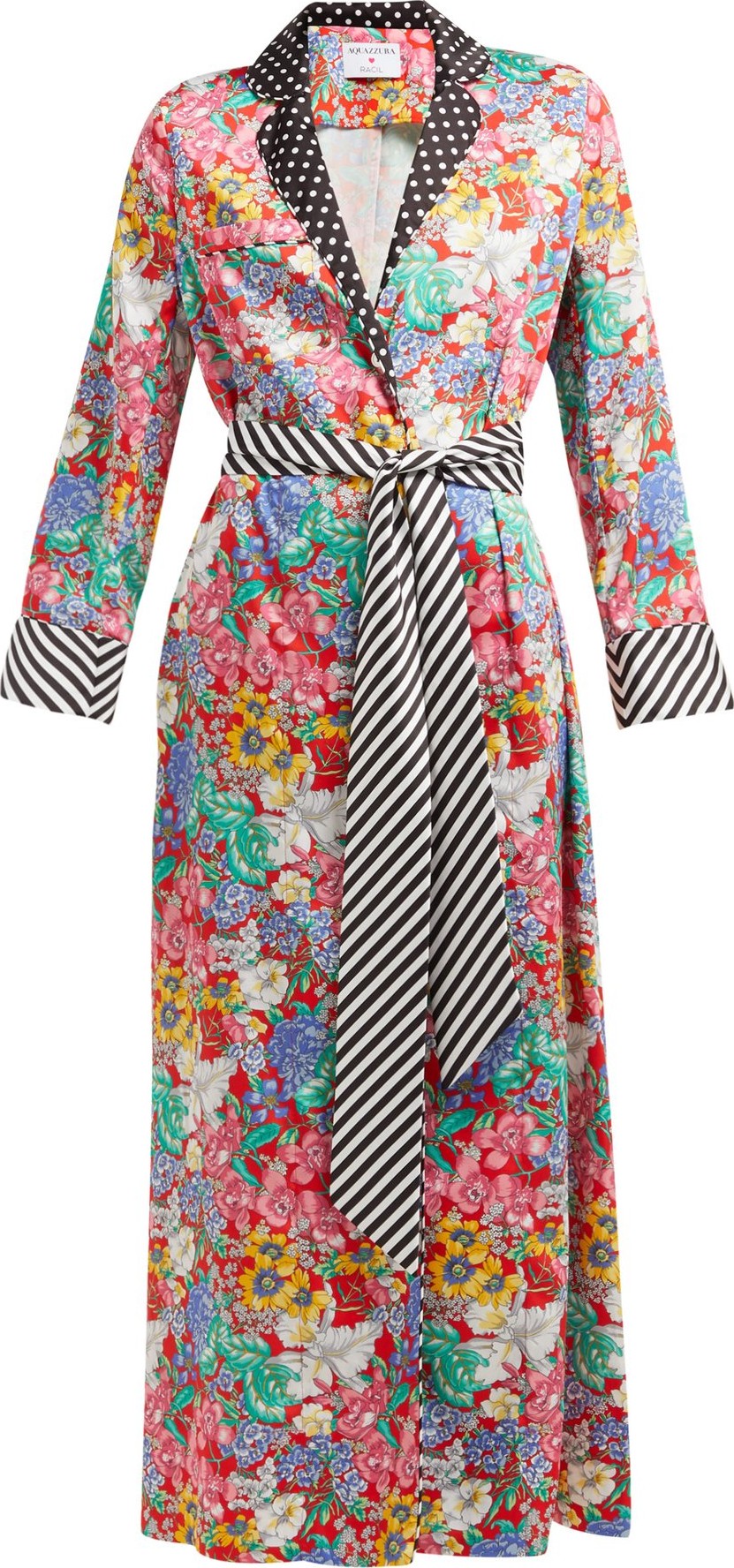 Racil X Aquazzura Amalfi belted floral-print satin dress