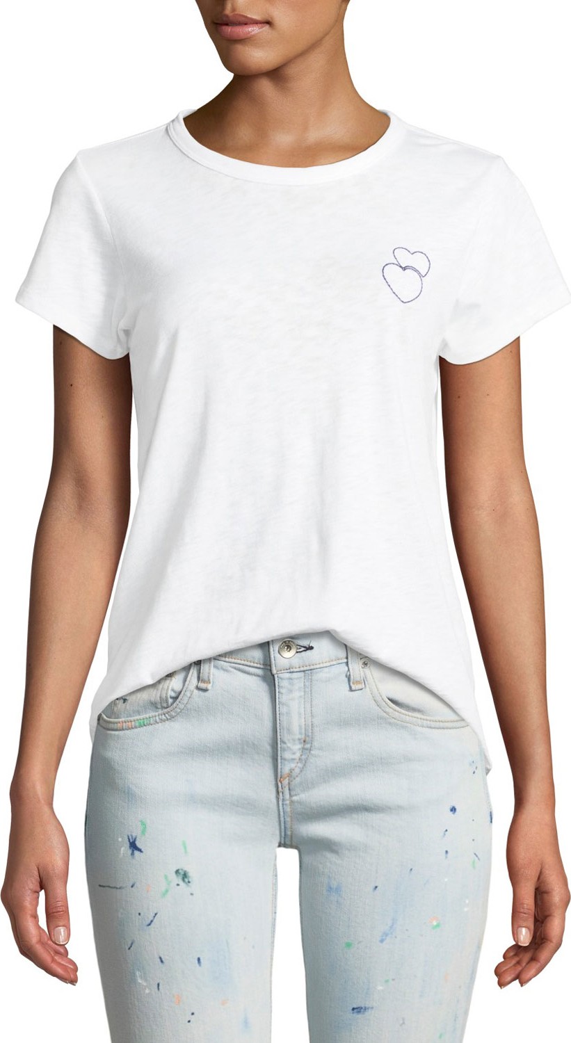 Rag & Bone Double Heart Embroidered Crewneck Tee
